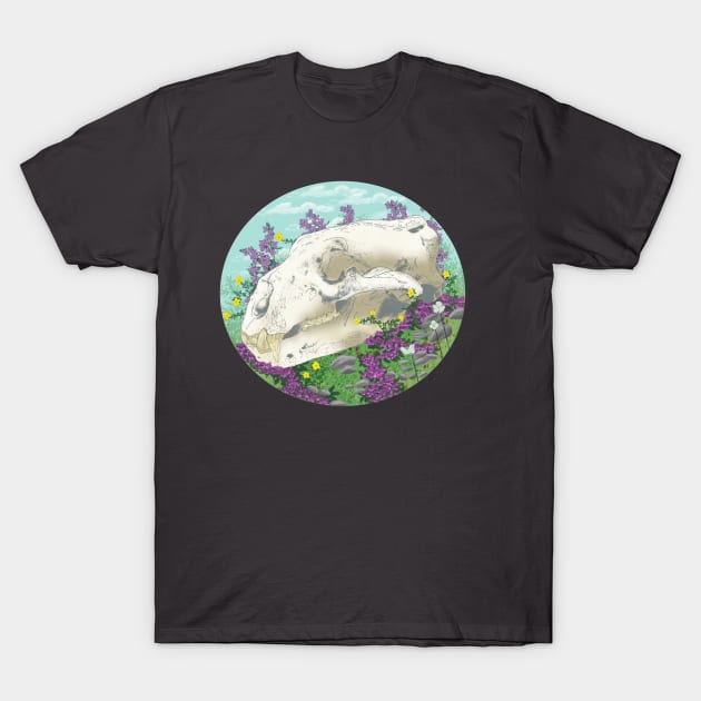 Polar Bear Skull and Flora T-Shirt by TrapperWeasel